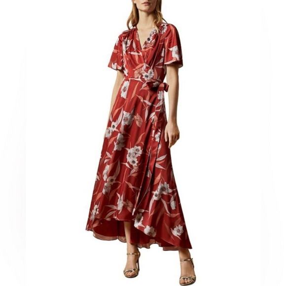 Ted Baker Errika Cabana print orange wrap maxi dress size 2